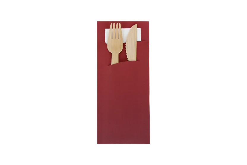 Bestekzakje Pochette Bordeaux met Servet – 20×8,5 cm | 5.200 Stuks