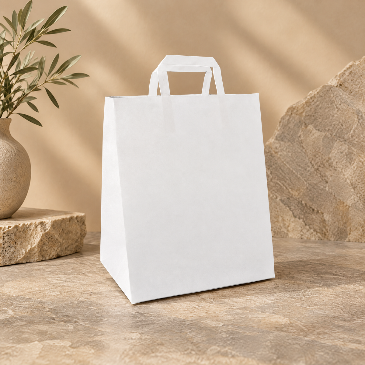 Papieren tassen Groot wit 70 gr. 32x21x26cm BIO
