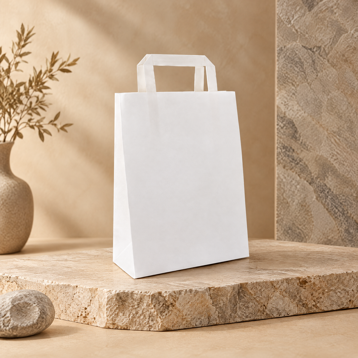 Papieren Draagtas – 22 x 10 x 28 cm – Wit (250 stuks)