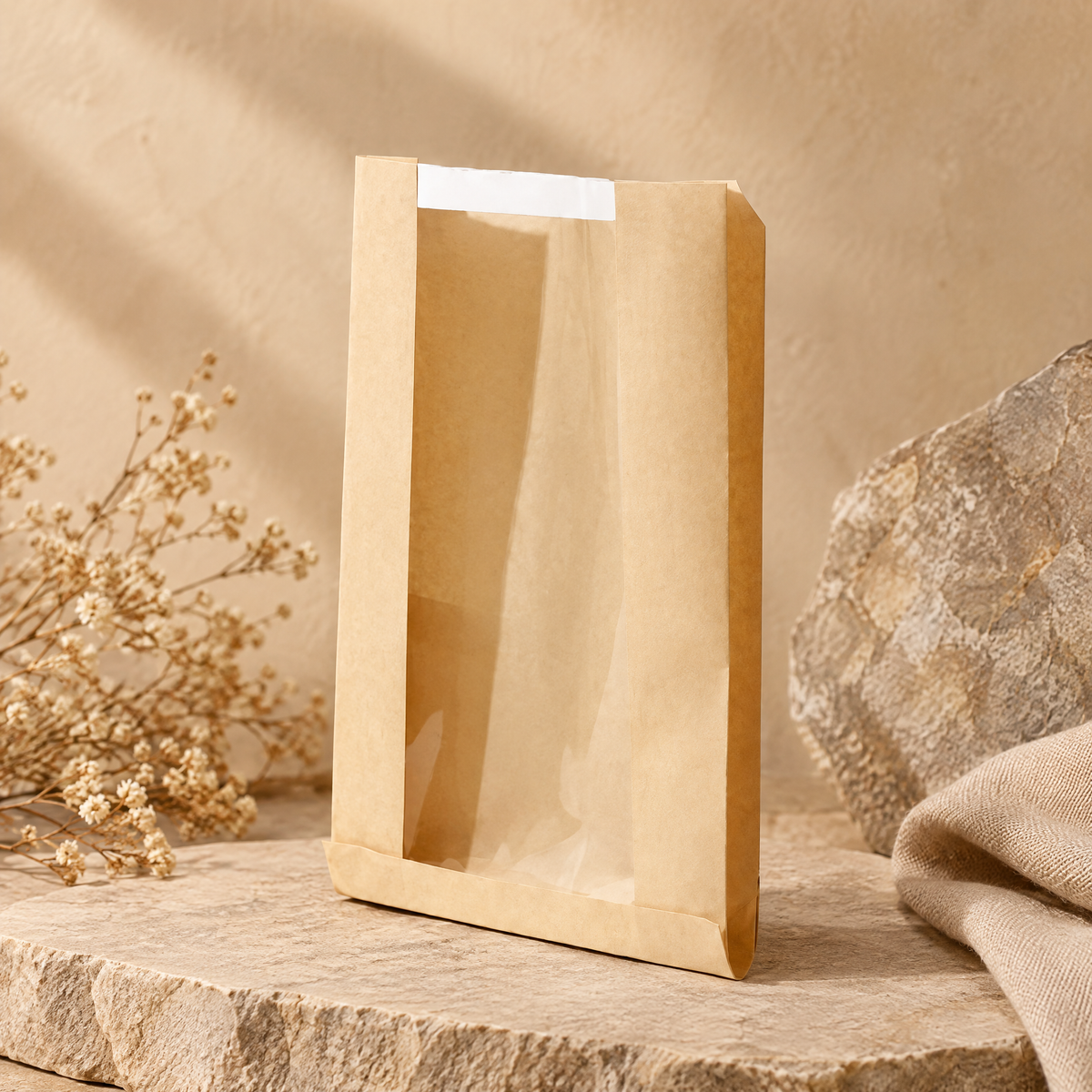 Kraft Broodzak met Venster – 40,5×20 cm | Verkoop per Kilo