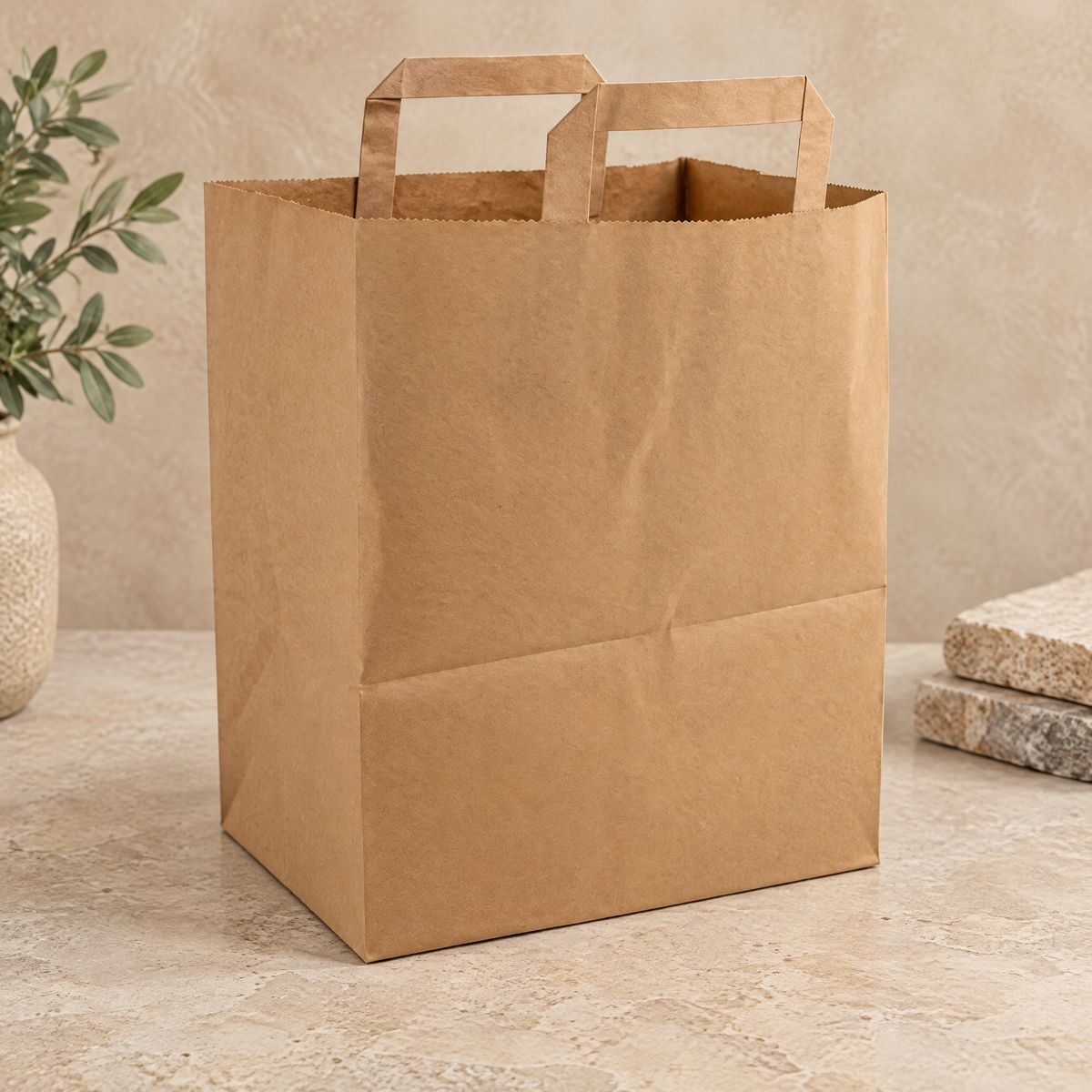 Papieren Draagtas – 26 x 17 x 27 cm –  Bruin (250 stuks)