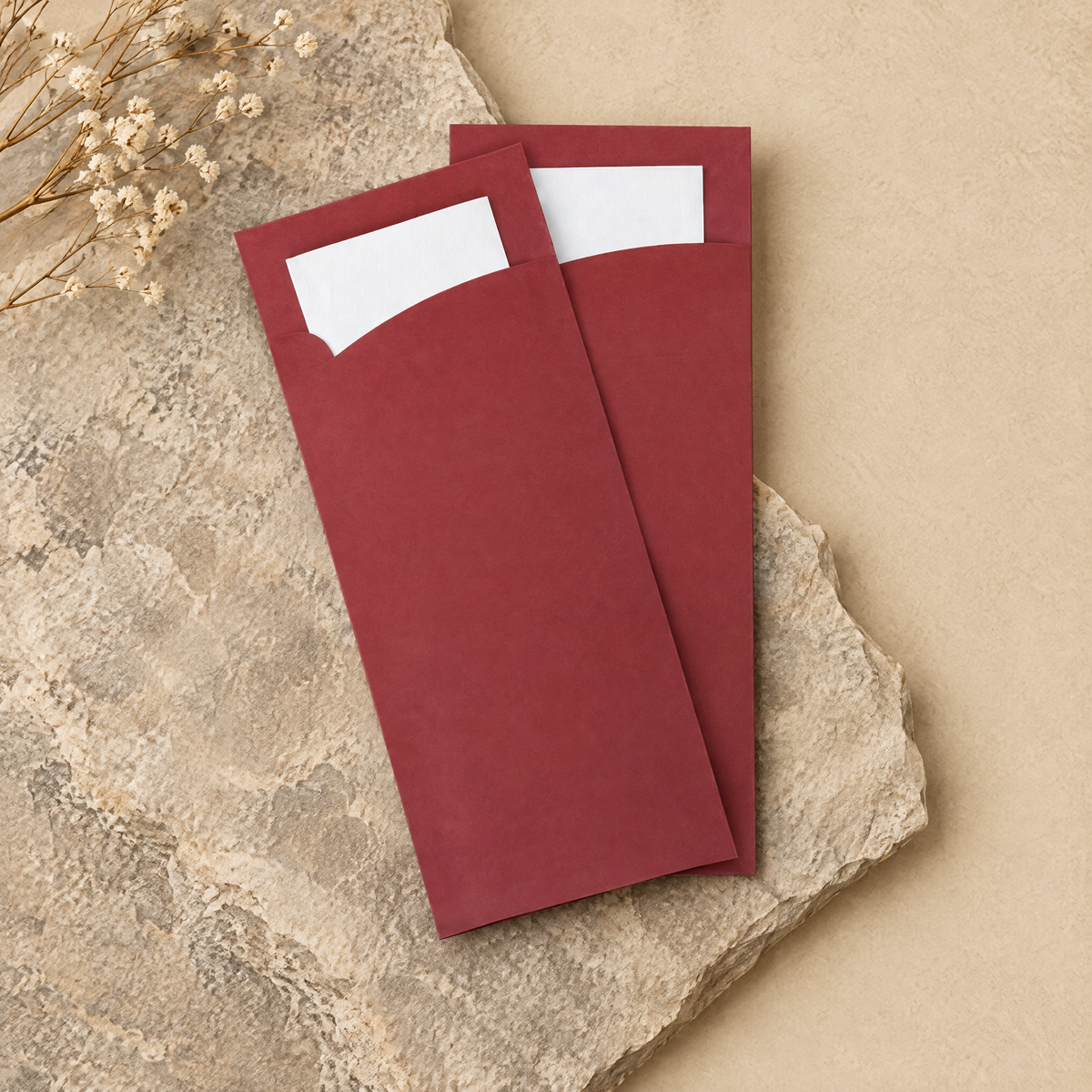 Bestekzakje Pochette Bordeaux met Servet – 20×8,5 cm | 5.200 Stuks